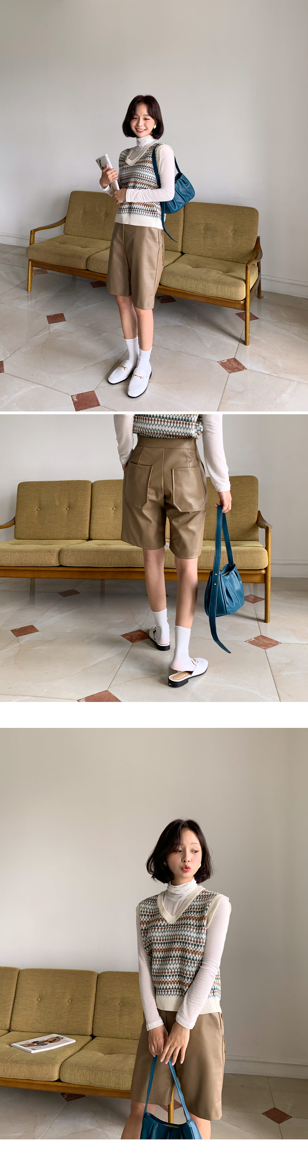 セール アウトレットファッション - フェイクレザーハーフパンツ