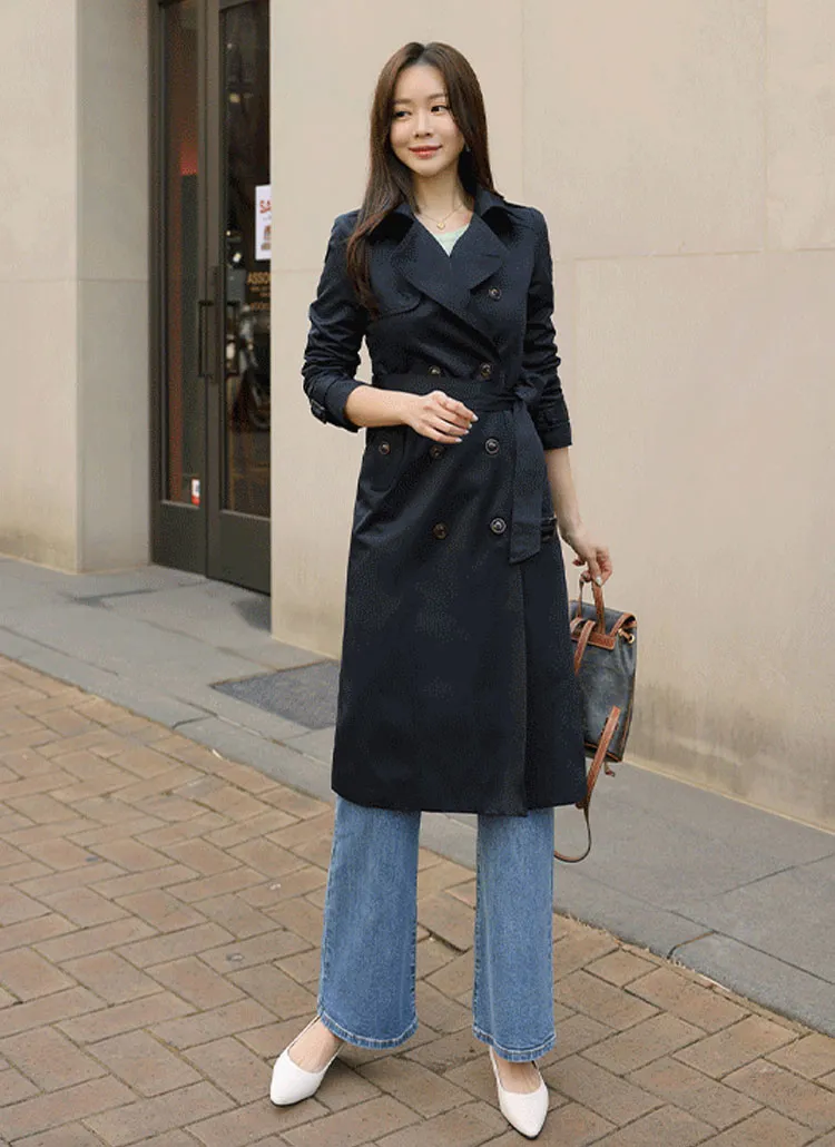 ベルト付チェック裏地ダブルボタントレンチコート | レディース  