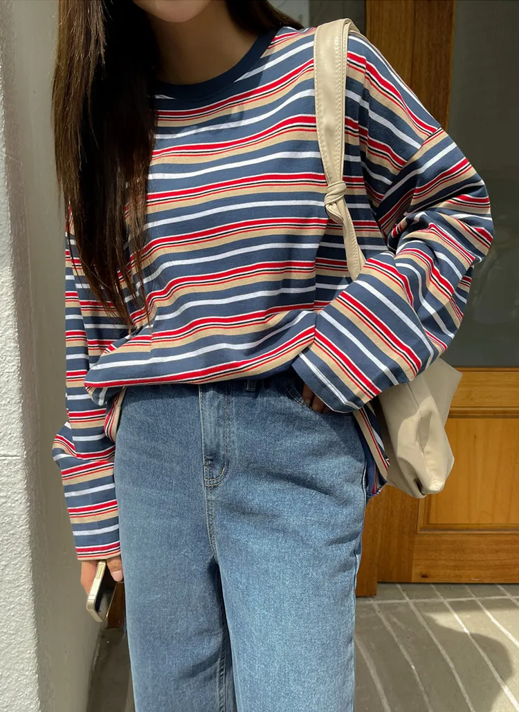 ボーダーロンT 80 長袖 綿100% 乳臭く