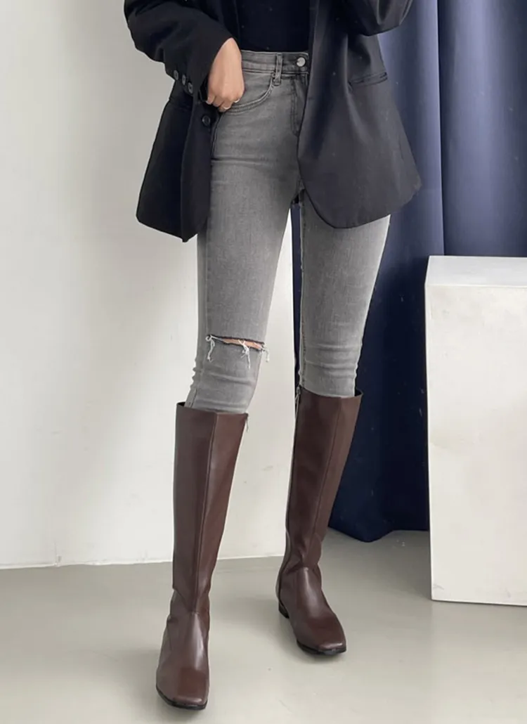 レザー調スリムロングブーツ | レディースファッション通販 - DHOLIC 