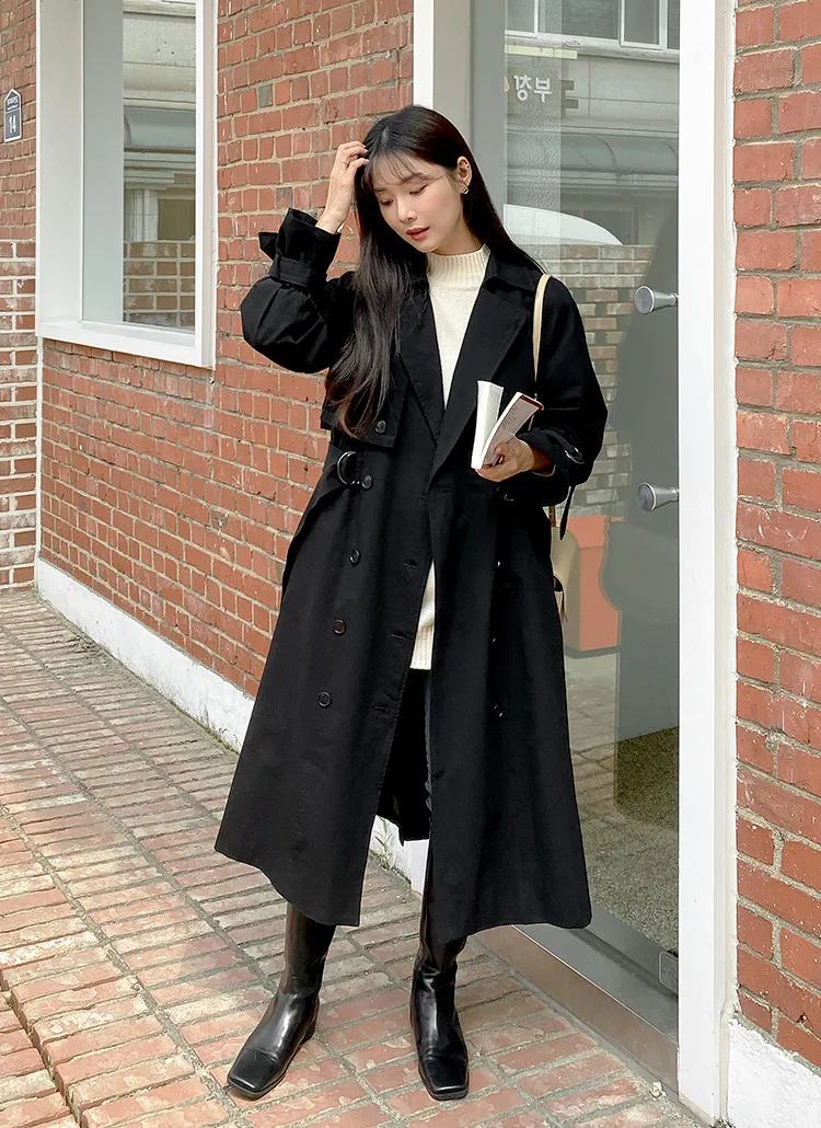 ベルト付ダブルロングトレンチコート | レディースファッション  
