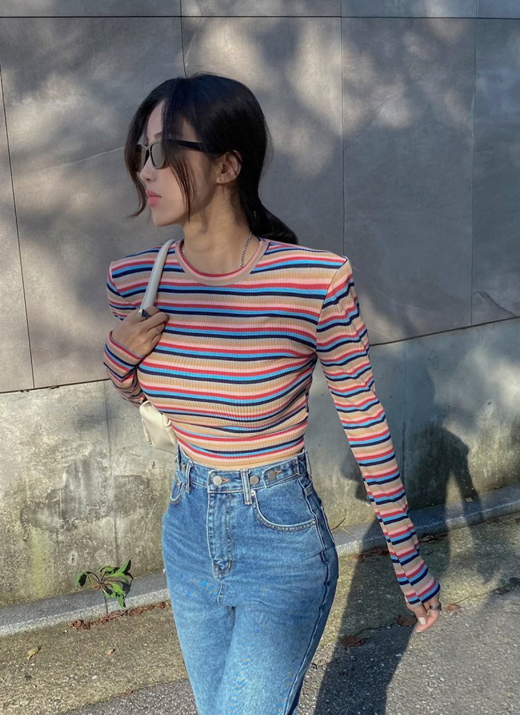カラフルボーダー長袖Tシャツ | レディースファッション通販 - DHOLIC