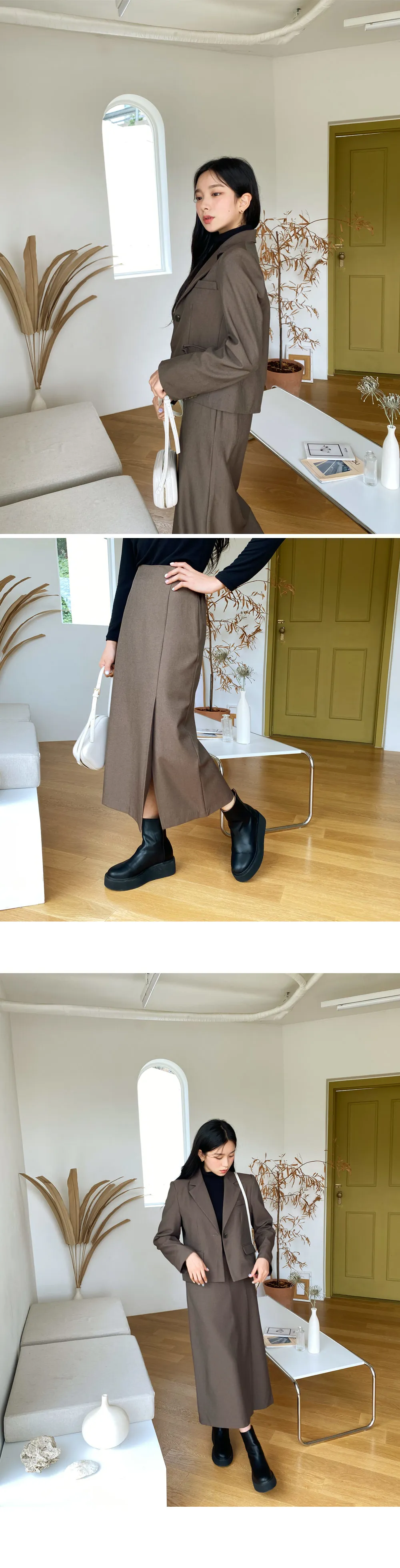 テーラードワンボタンジャケット&スリットHラインスカートSET・全3色 | DHOLIC | 詳細画像3