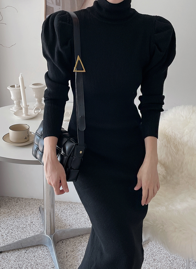 タートルネックパフ長袖スリムリブニットワンピース春夏秋冬 ワンピース ロングワンピース Dholic Style Ladies ディホリックスタイルレディース ファッション総合通販 Dholic