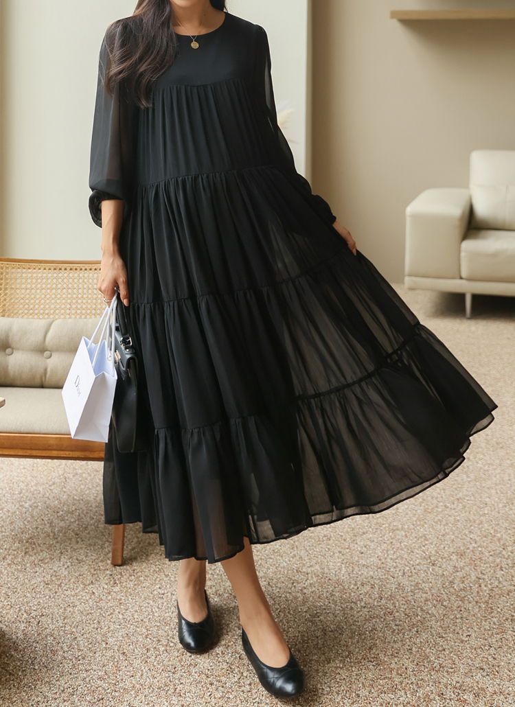 シフォンティアードロングワンピース | レディースファッション通販