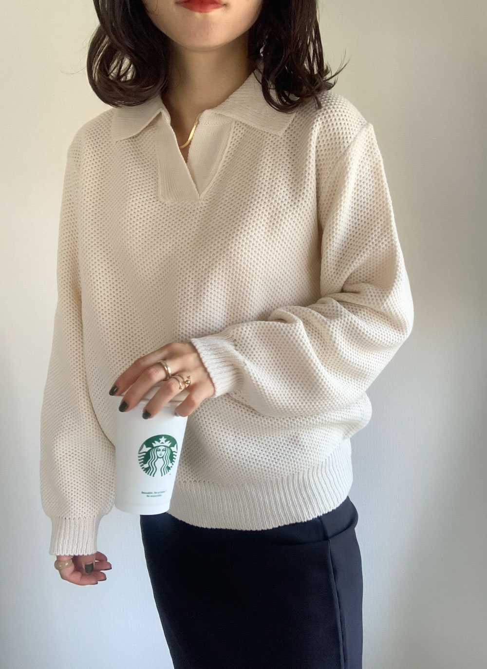 Collar Waffle Knit レディースファッション通販 DHOLIC