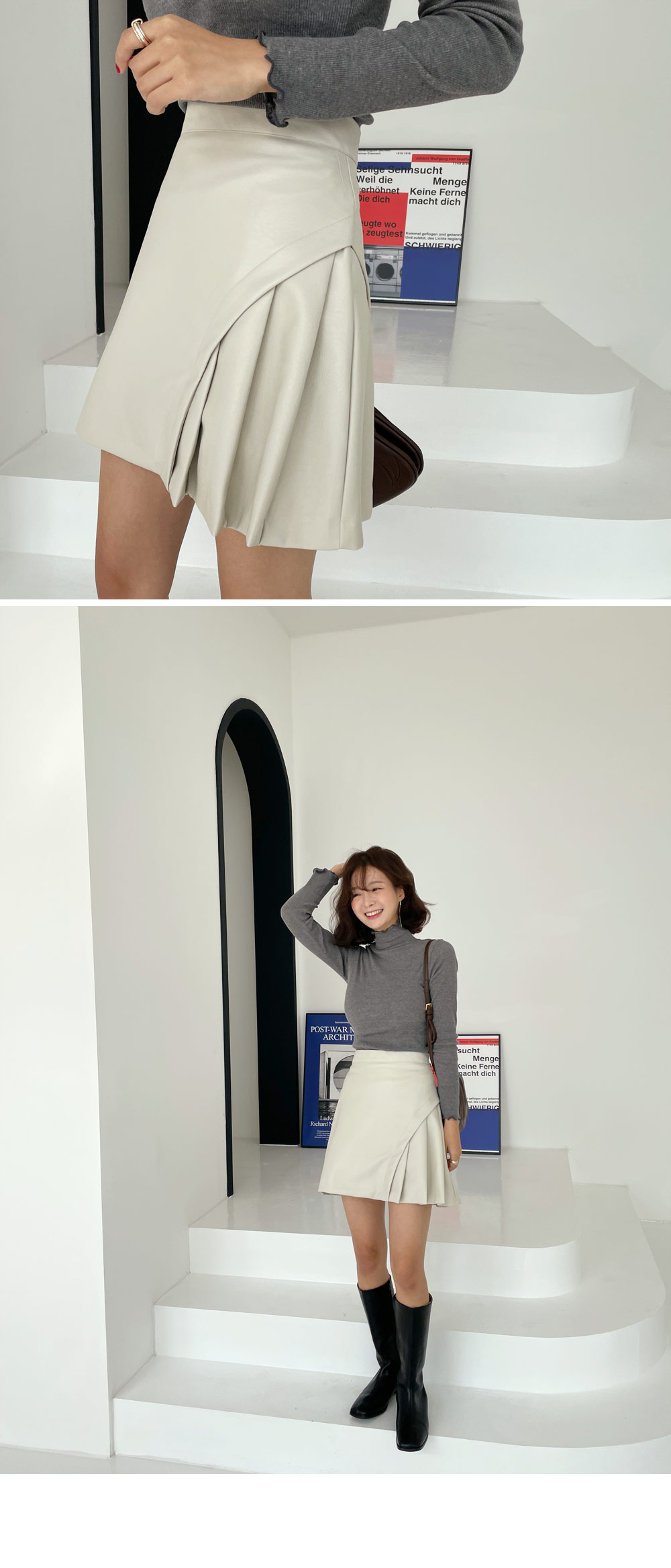 レザー調サイドプリーツスカート・全2色 | DHOLIC | 詳細画像4