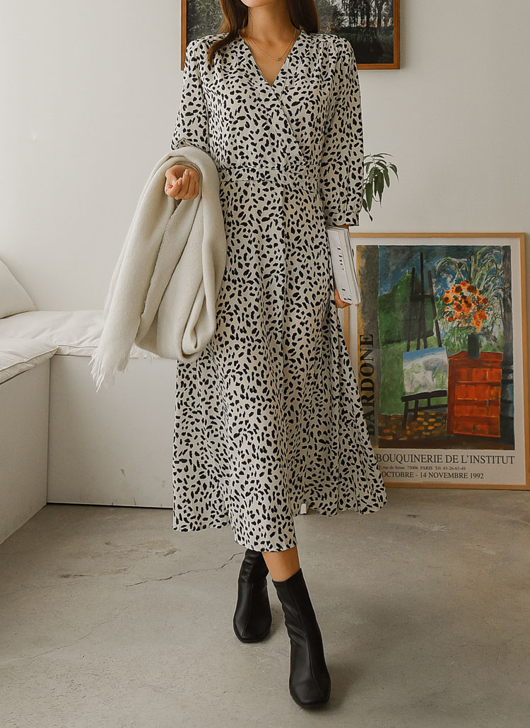 Vネックレオパード柄フレアロングワンピースヒョウ柄春秋冬 ワンピース ロングワンピース Everynana エブリナナ ファッション総合通販 Dholic