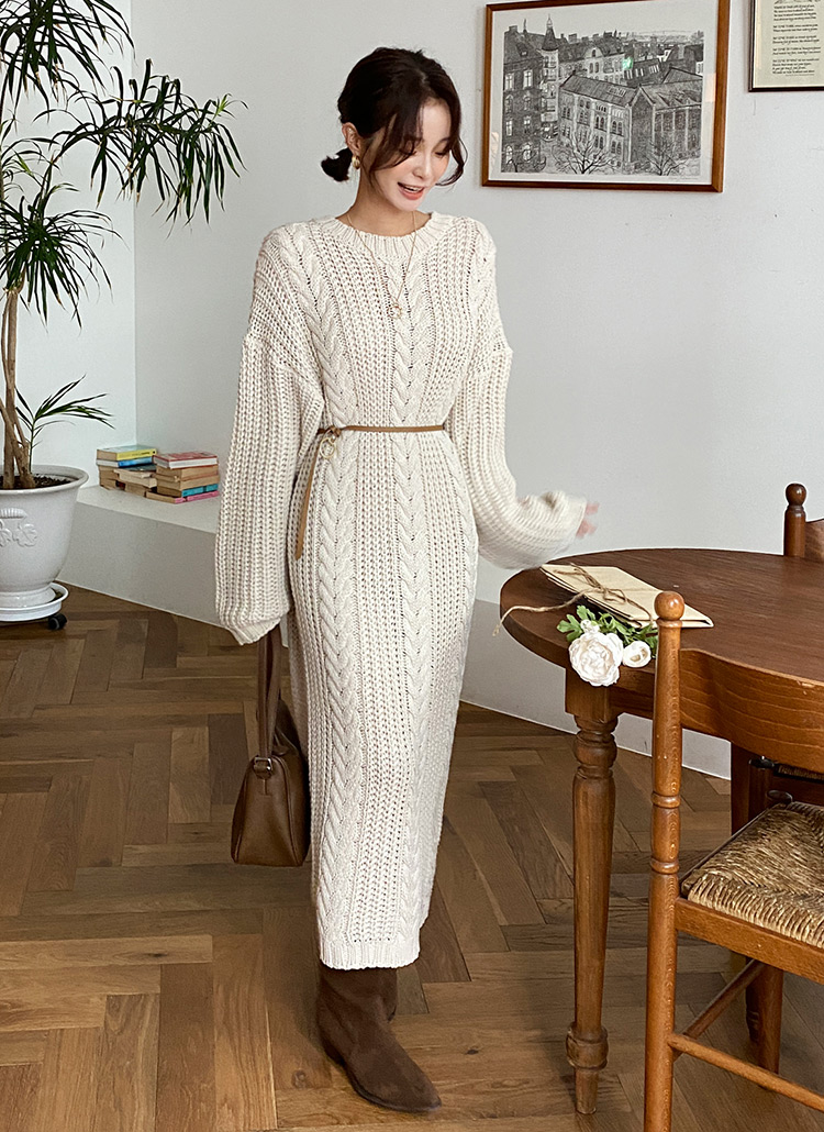 ラウンドネックドロップショルダー長袖ルーズiラインケーブルニットワンピース春秋冬 ワンピース ロング Dholic Ladies ディーホリックレディース ファッション総合通販 Dholic