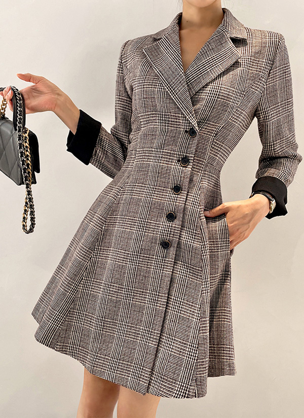 ウール混ダーツコート風グレンチェックサイドボタンワンピース春秋冬 ワンピース ミニワンピース Wingsmall ウィングスモール ファッション総合通販 Dholic