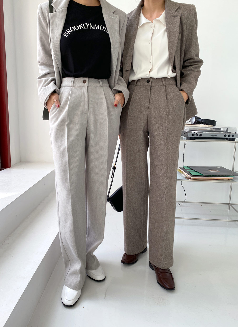 チェックジャケット&ストレートスラックスSET・全2色