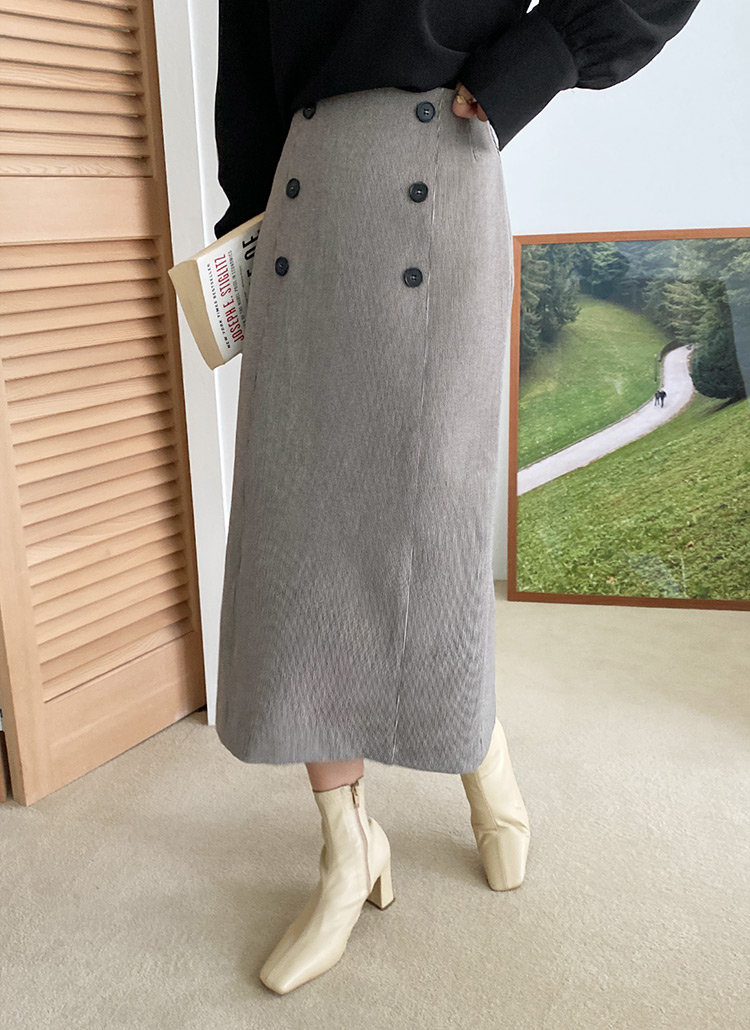 ツーダブルボタンチェックパターンスリットバックゴムロングiラインスカート春秋冬 スカート スカート Dholic Ladies ディーホリックレディース ファッション総合通販 Dholic