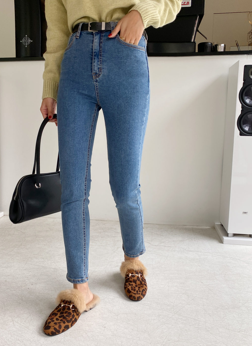 裏起毛 暖かい uk drill スキニーパンツ ジーンズ ブラック mnml ◇あったか裏起毛 ストレッチ デニムスキニーSHOO WARM（デニム