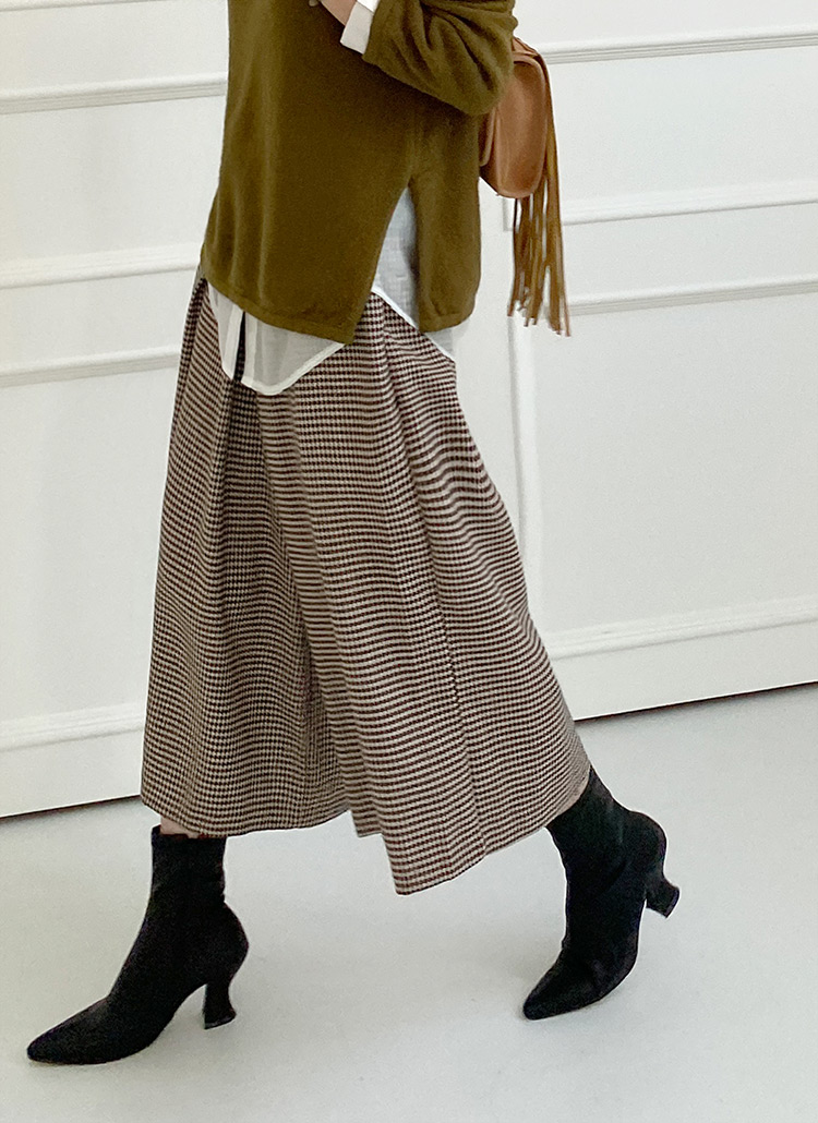 ハウンドチェック柄サイドファスナーウエストゴムクロップドフレアワイドパンツ秋冬 パンツ パンツ Dholic Ladies ディーホリックレディース ファッション総合通販 Dholic