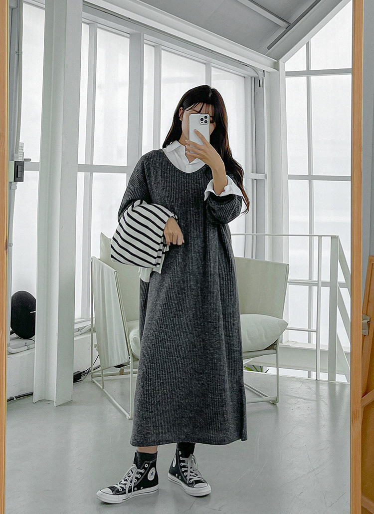 長袖無地サイドスリットルーズリブロングワンピース秋冬 ワンピース ロングワンピース 09women 09ウィメン ファッション総合通販 Dholic