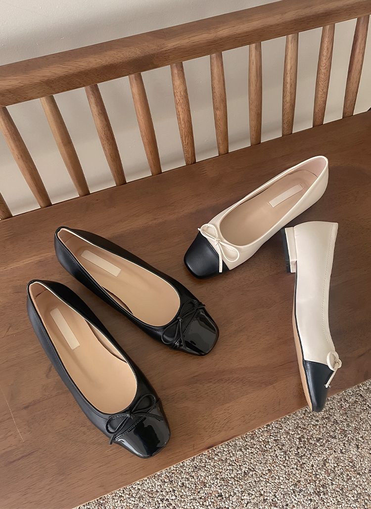 合皮フェイクレザー調コントラストトゥリボンフラットシューズ春夏秋冬 シューズ フラット ローファー Rozley ローズリー ファッション総合通販 Dholic