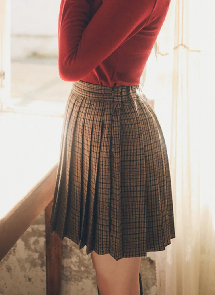 バックゴムチェック柄プリーツミニスカート | レディースファッション  