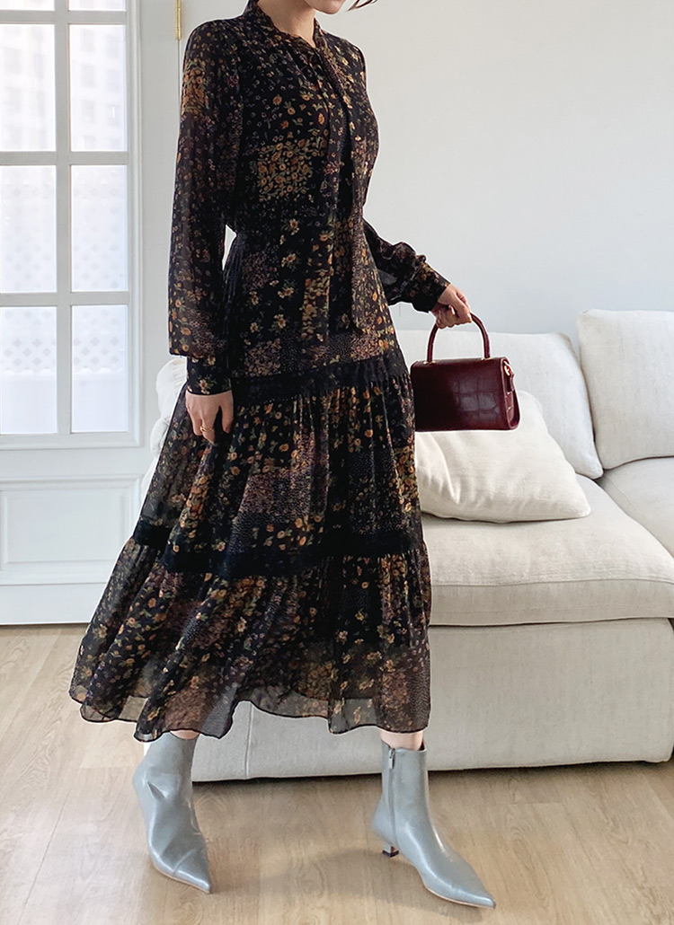 品質は非常に良い 花柄レースティアードボウタイワンピース 全3色 0704 在庫処分セール Kingscages Com