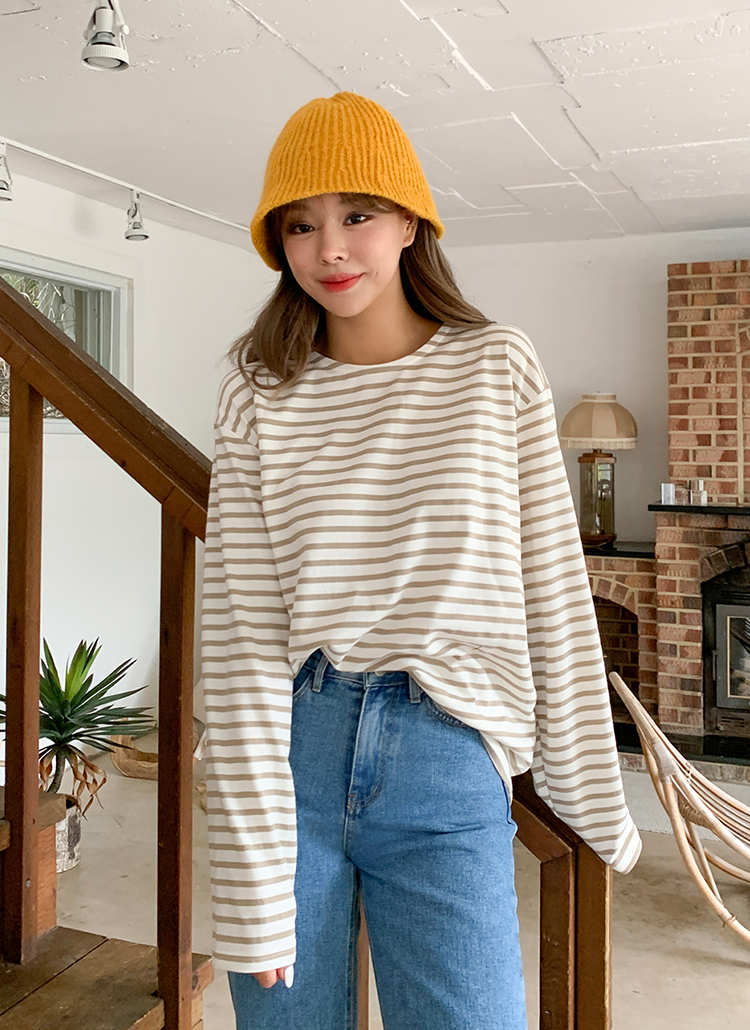 ラウンドネックボーダー長袖tシャツ P2972 トップス 長袖 7分袖tシャツ レディースファッション通販 Dholic ディーホリック