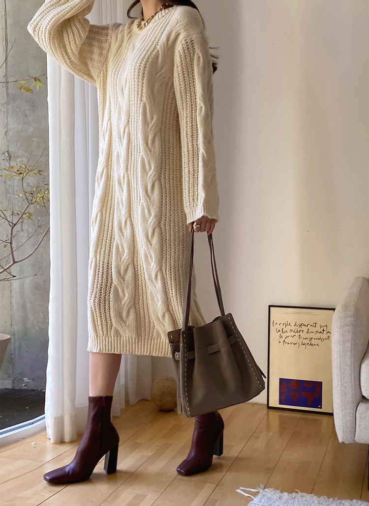 ケーブルラインニットミディワンピース 全3色 0754 ワンピース 膝丈ワンピース レディースファッション通販 Dholic ディーホリック