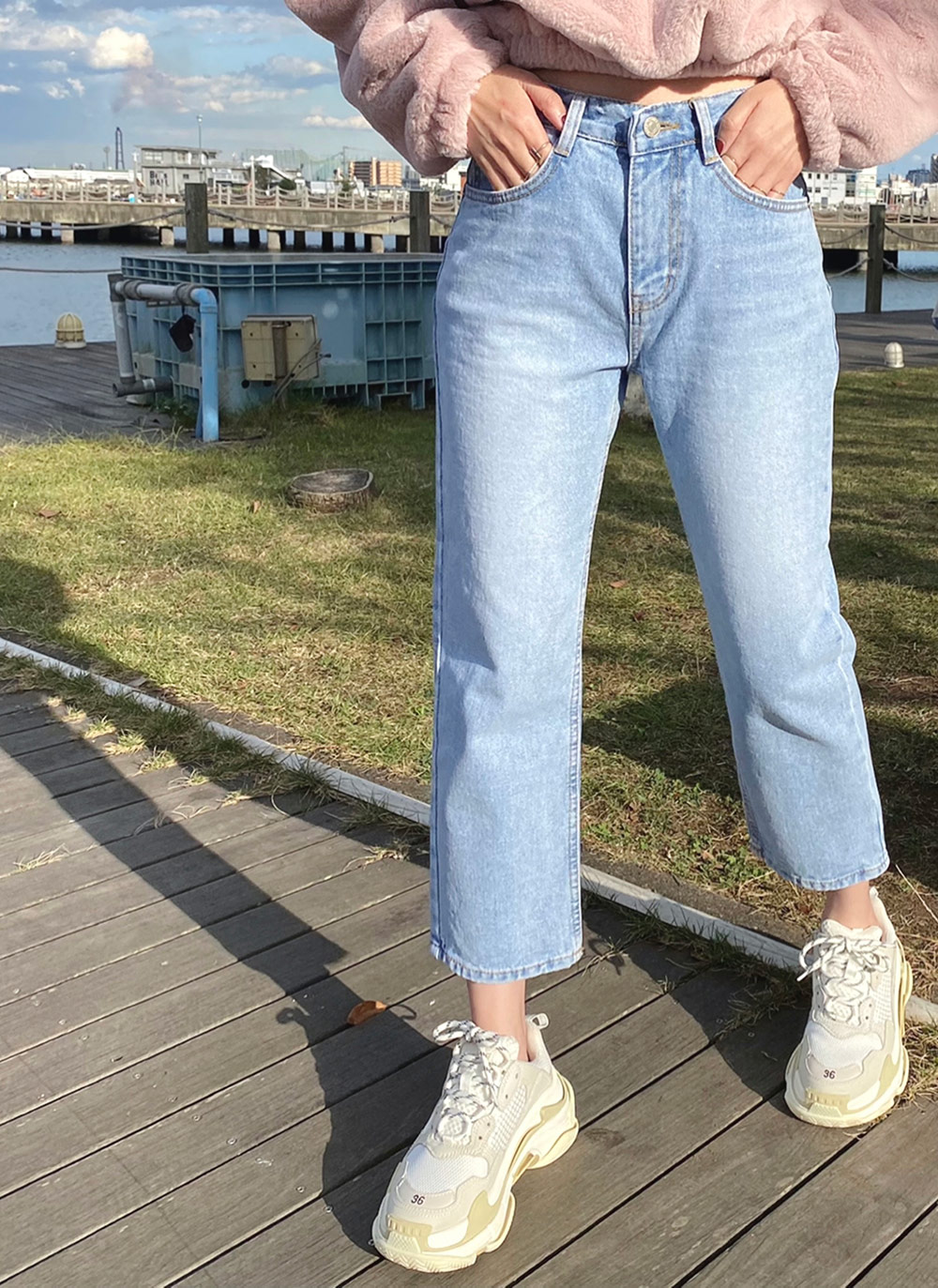 NY購入 定価3万 柔らか快適ハイライズデニム アンクル丈シガレットパンツ スリムストレートアンクルデニムパンツ | レディース