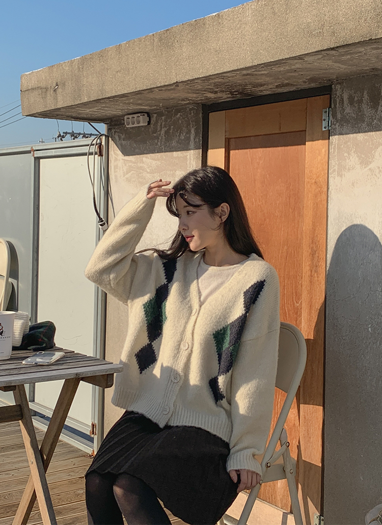 アーガイル柄ニットカーディガン P2987 ニット カーディガン カーディガン レディースファッション通販 Dholic ディーホリック