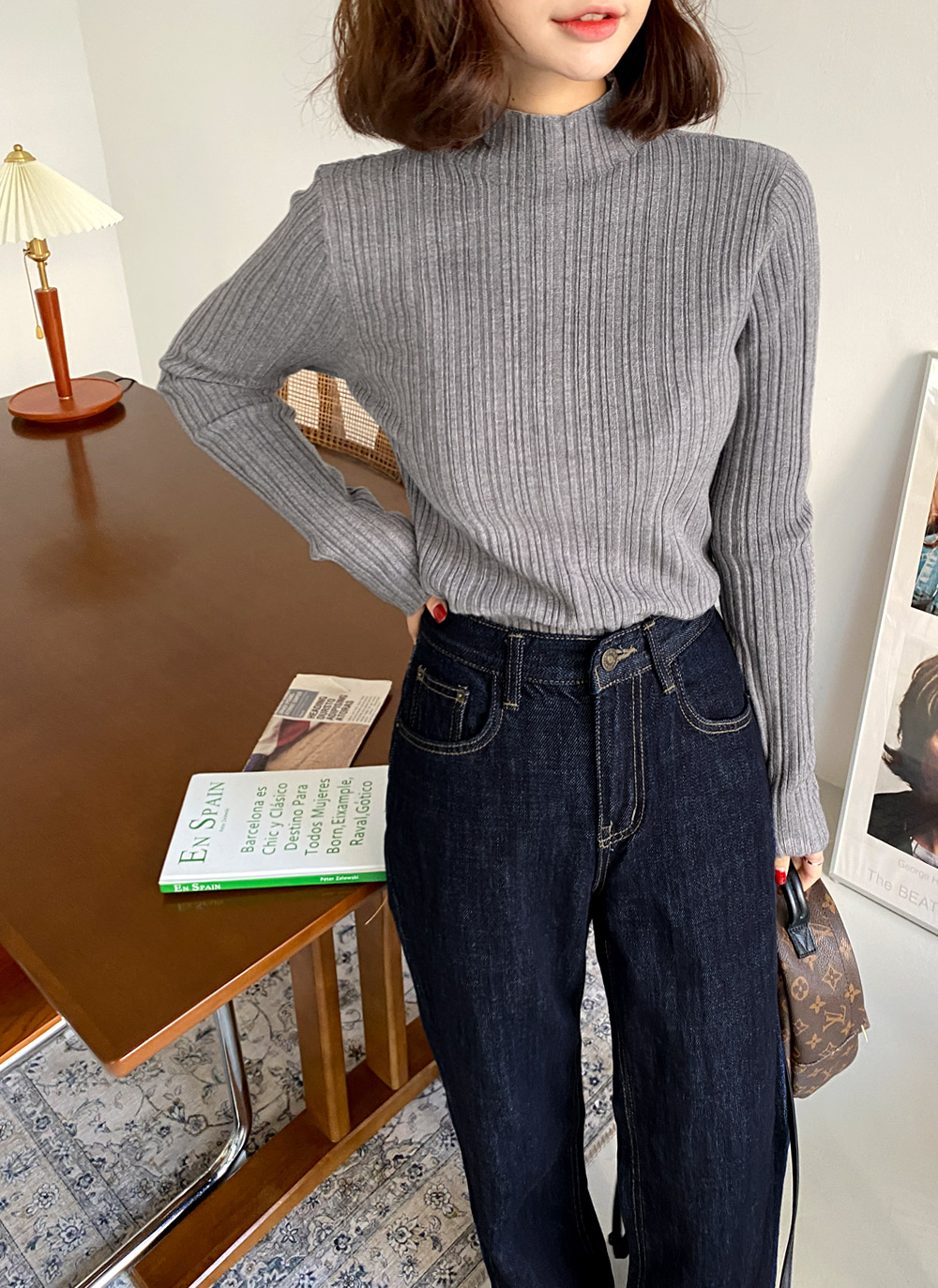 ky119 レオナールファッション カシミヤ混 長袖ニット 黒 LL カシミヤ混リブハーフネックニット | レディースファッション通販 - DHOLIC