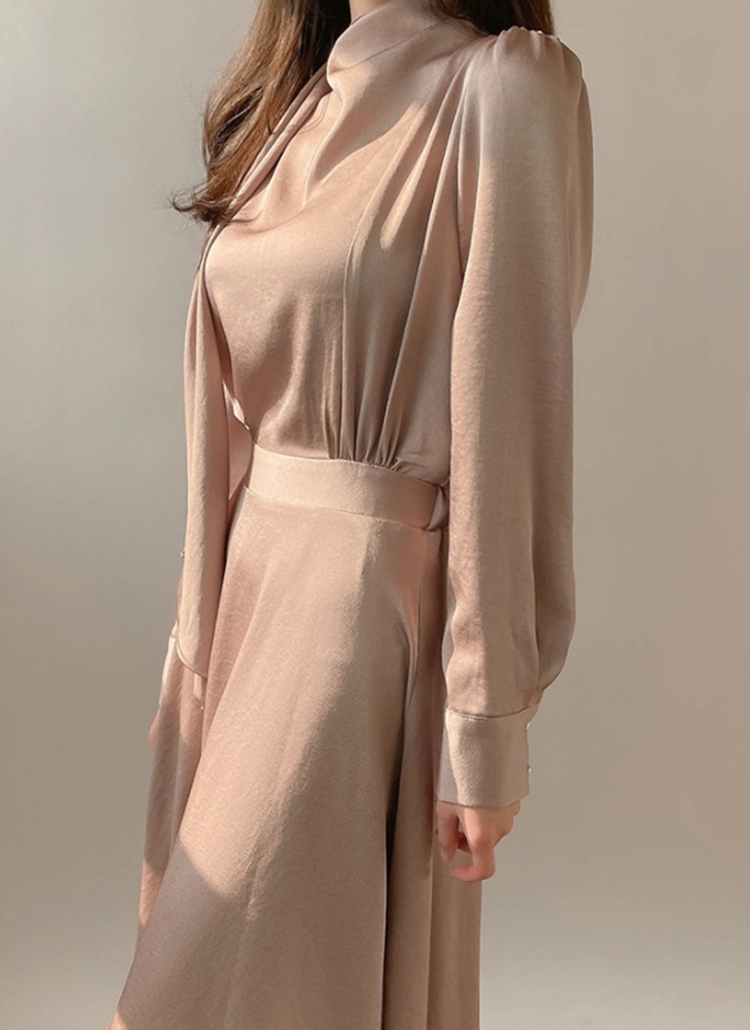 バックゴムフレア光沢スカーフネックグロッシーワンピース春秋冬 ワンピース ロングワンピース Arima アリマ ファッション総合通販 Dholic