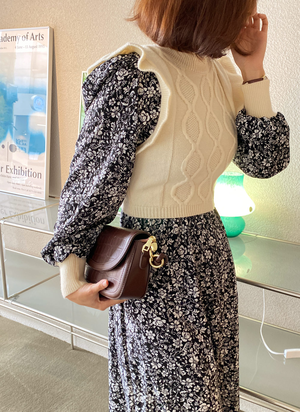 リュクス 華やか大人  ニット フラワー ワンピース ニット付花柄ワンピース・全2色 | レディースファッション通販