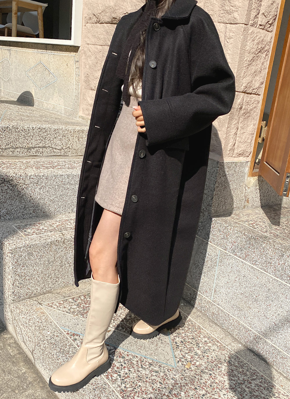 【完売品】dholic ダブルフレアハンドメイドコート ブラック 完売品】dholic ダブルフレアハンドメイドコート ブラック