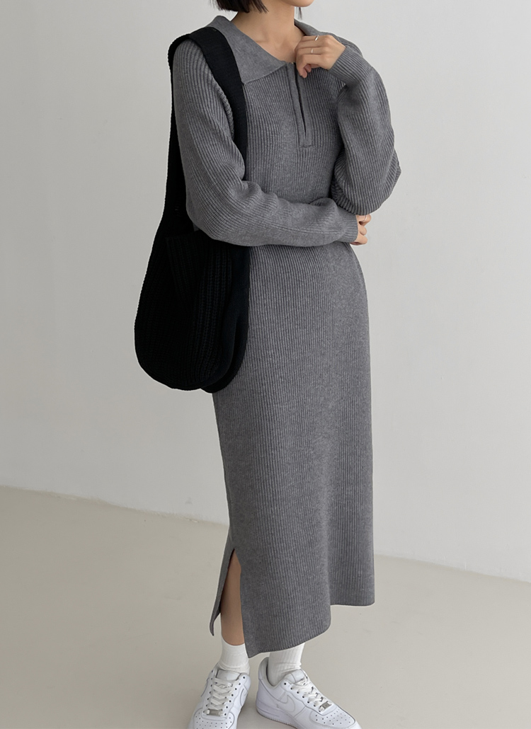 スリットヘムラグランカラーハーフジップネックニットワンピース春秋冬 ワンピース ロングワンピース Lavu ラビュ ファッション総合通販 Dholic