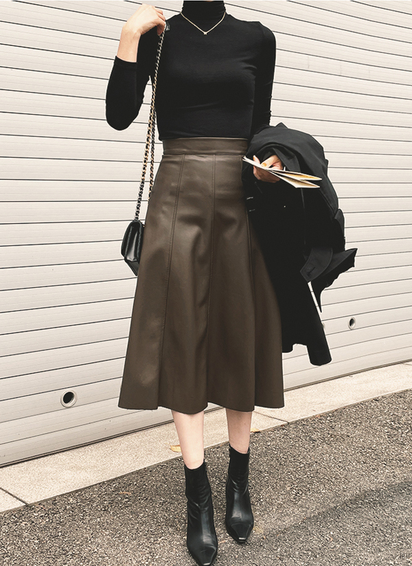 レザー調ブラウンスカート | レディースファッション通販 - DHOLIC