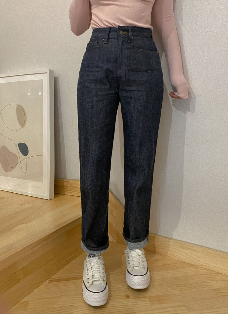 裏起毛ハイウエストインディゴデニムパンツ レディースファッション通販 Dholic 公式