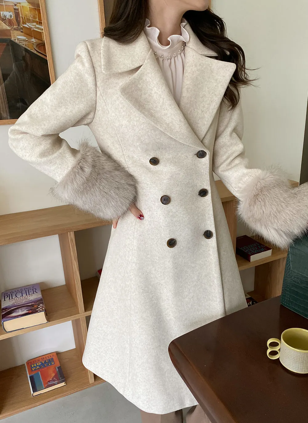 ベルト付キルト裏地フェイクファーポイントコート | レディース  