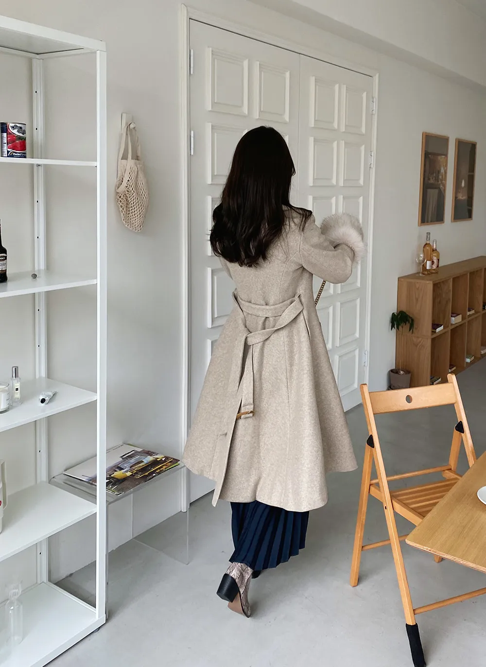 ベルト付キルト裏地フェイクファーポイントコート | レディース  