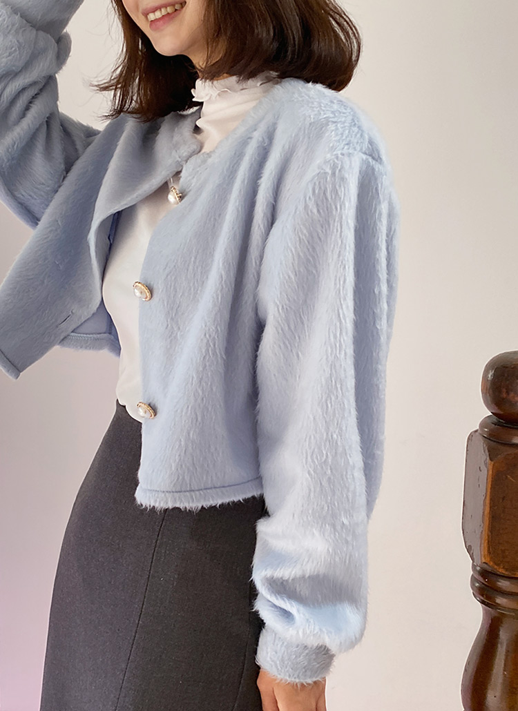 フェイクファーパール調ボタンカーディガン | レディースファッション