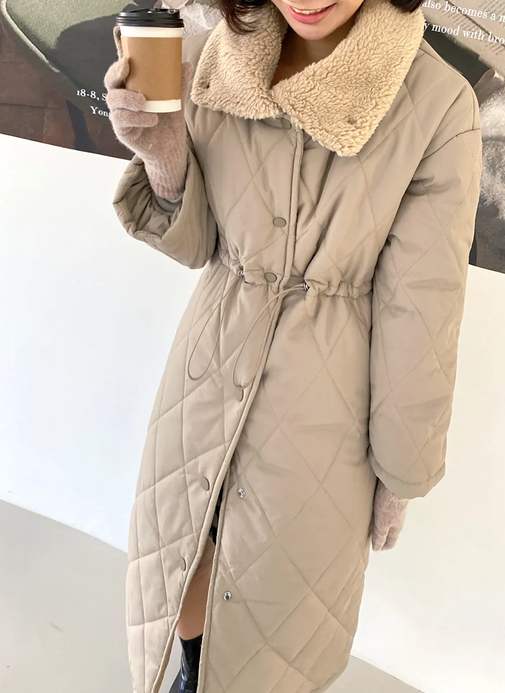 フェイクファーカラーキルティングロングコート・全3色 | レディース  