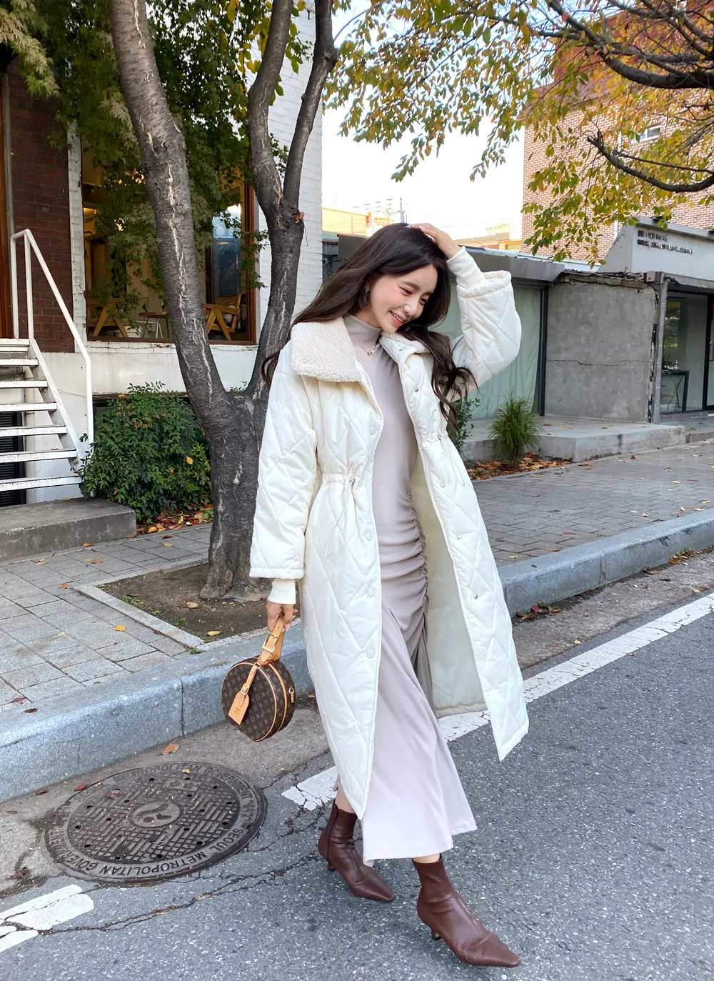 フェイクファーカラーキルティングロングコート・全3色 | レディース  