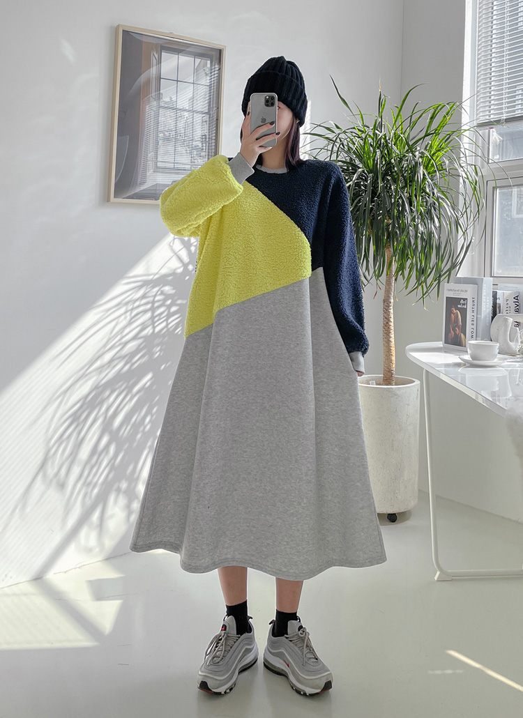配色スウェットワンピ裏起毛カラーブロックボアワンピース春秋冬 ワンピース ロングワンピース Dayday デイデイ ファッション総合通販 Dholic