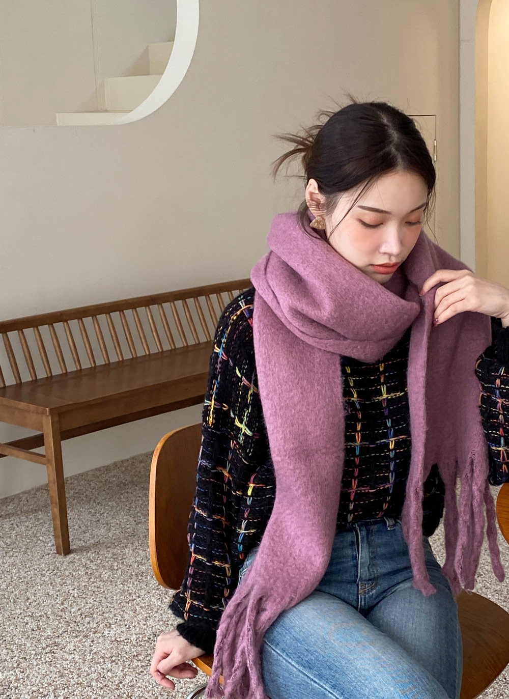 seyto リバーシブルフリンジロングマフラー seyto（セイト）の「Reversible fringe long muffler