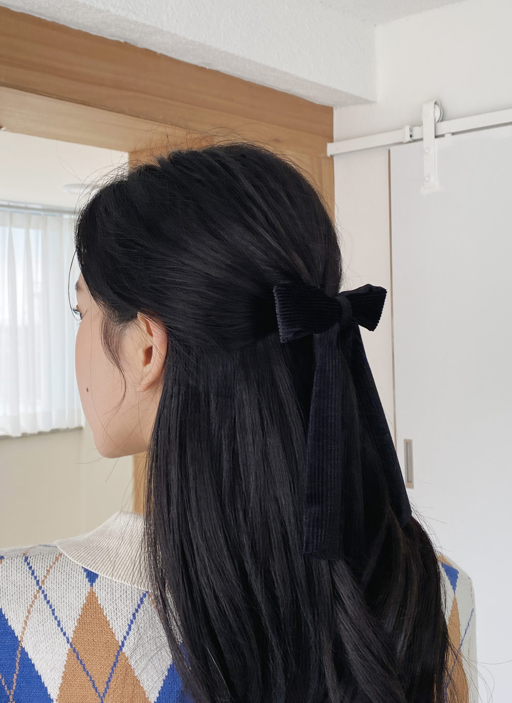 黒ベルベットリボンヘアアクセサリー バレッタ たっとし