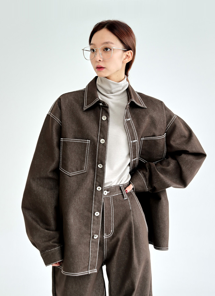 ステッチデニムシャツジャケット | レディースファッション通販 - DHOLIC