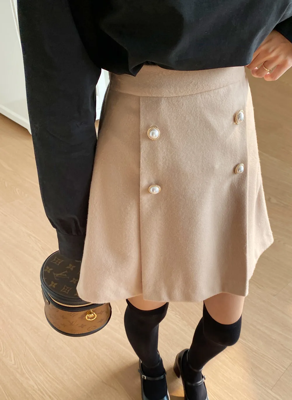 新品未使用☆タグ付☆パールボタンチェックスカート☆ブラウン 入りこま 