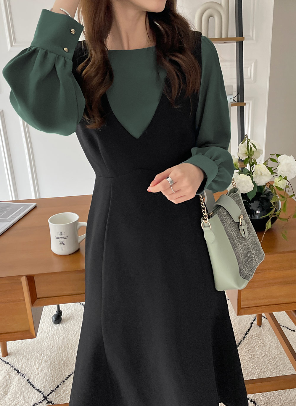DABUWAWA 上品 長袖 ワンピース マーメイド ビジュー ⅴネック DABUWAWA 上品 長袖 ワンピース マーメイド ビジュー ⅴネック
