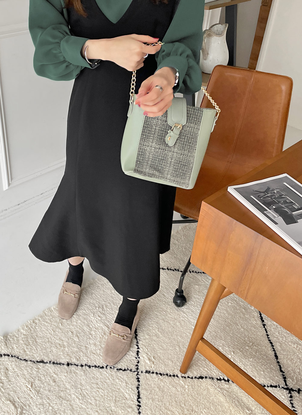 【Since Then】Vネック 長袖 マーメイド ワンピース ドレス Since Then】Vネック 長袖 マーメイド ワンピース ドレス (Since