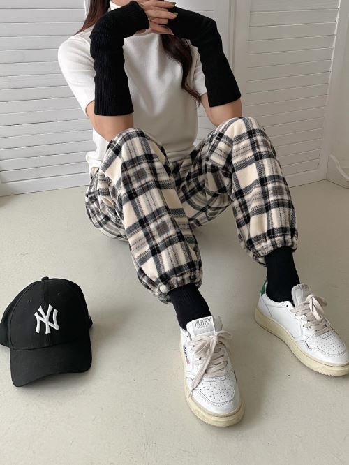 071091 willow pants チェック タック パンツ 0 ジョガー Willow Pants - P-014 / RED-check | BAUM