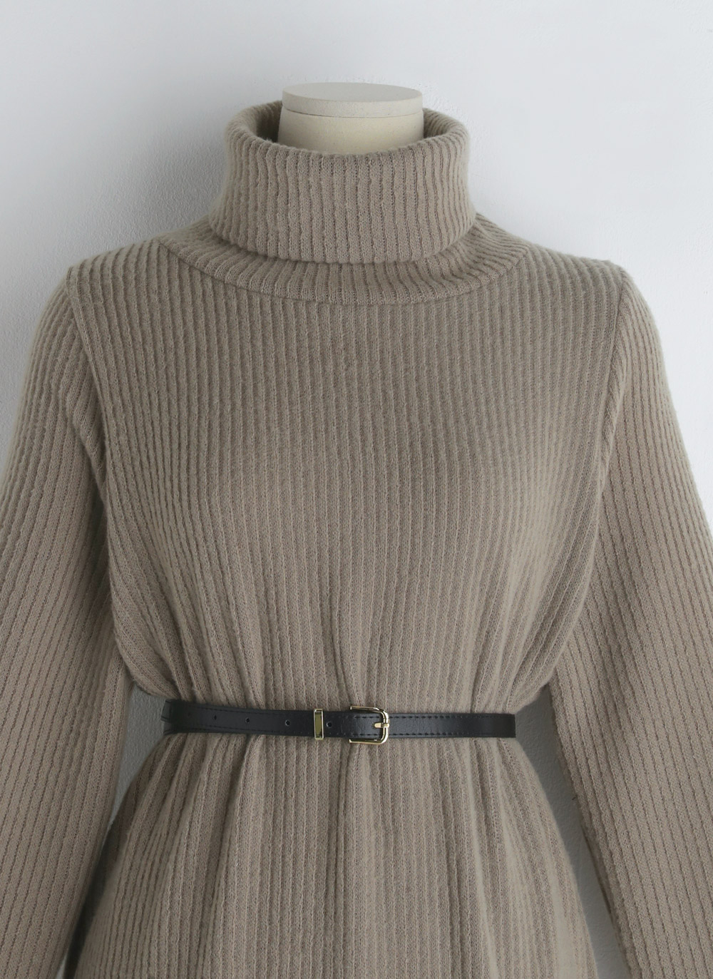 ベルト付Iラインタートルニットワンピース・全3色 | レディース