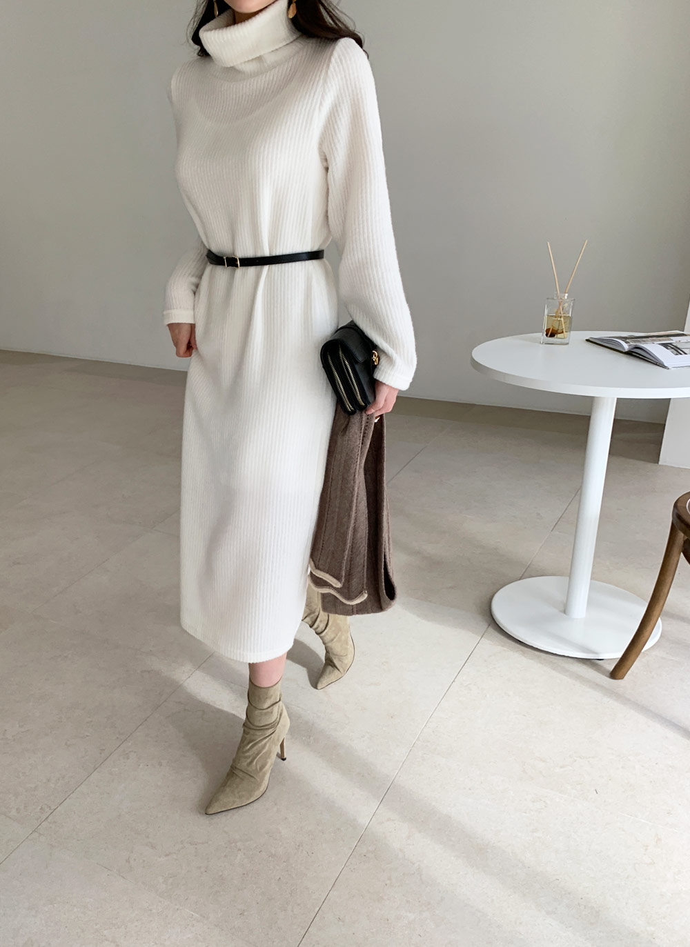 ベルト付Iラインタートルニットワンピース・全3色 | レディース