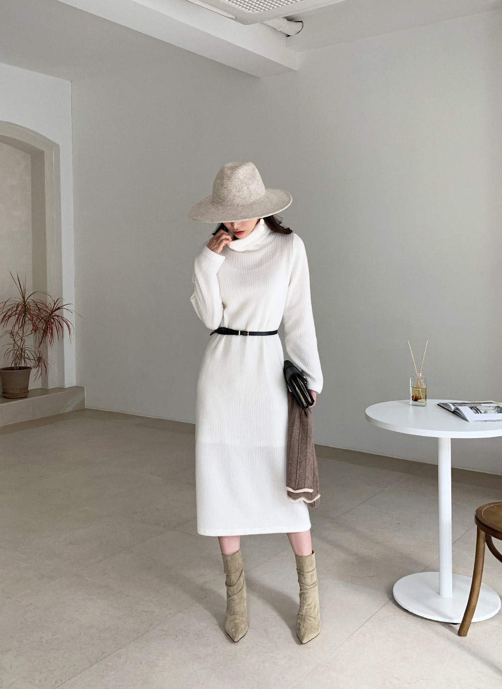 ベルト付Iラインタートルニットワンピース・全3色 | レディース