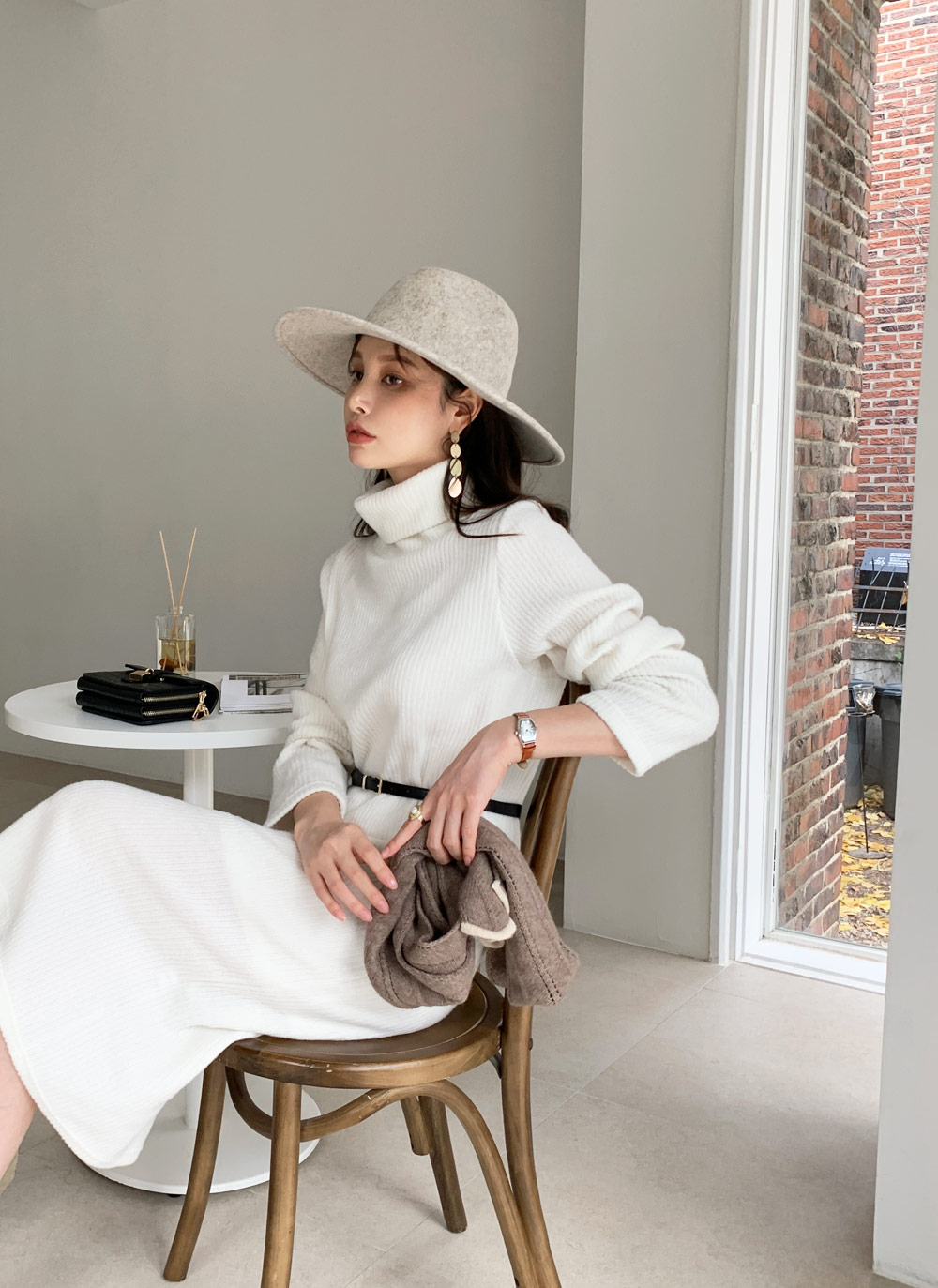 ベルト付Iラインタートルニットワンピース・全3色 | レディース